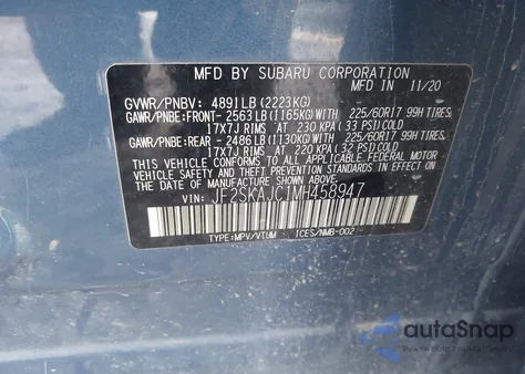 2021 Subaru Forester Premium from USA, damaged, VIN JF2SKAJC1MH458947